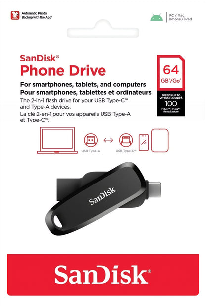 Externe Geheugen USB-A 3.2 / USB-C SanDisk Phone Drive, 64Gb SDDDC6-064G-G46