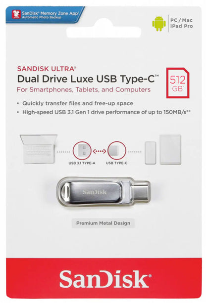 Mémoire Externe USB-A 3.2 / USB-C SanDisk Ultra Luxe Dual Drive, 512Gb SDDDC4-512G-G46