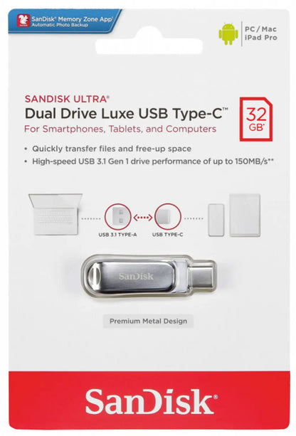Externe Geheugen USB-A 3.2 / USB-C SanDisk Ultra Luxe Dual Drive, 32Gb SDDDC4-032G-G46