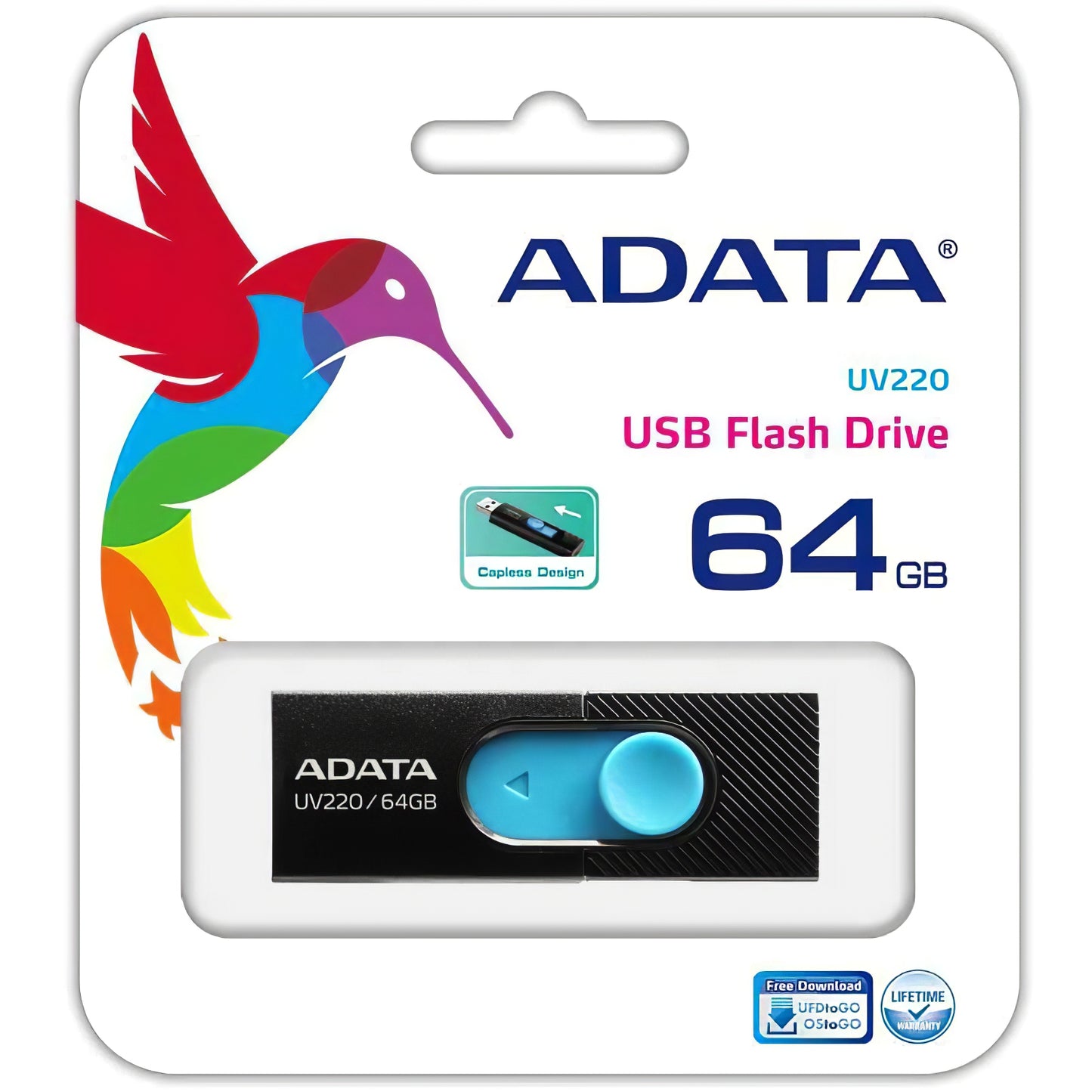 Extern USB-A-geheugen Adata UV220, 64Gb AUV220-64G-RBKBL 