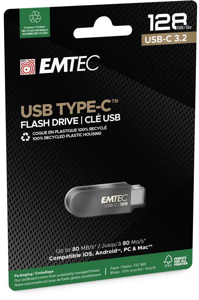 Externe USB-C Geheugen Emtec C280 Single, 128Gb ECMMD128GC2