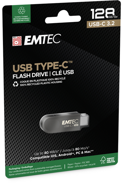 Externe USB-C Geheugen Emtec C280 Single, 128Gb ECMMD128GC2
