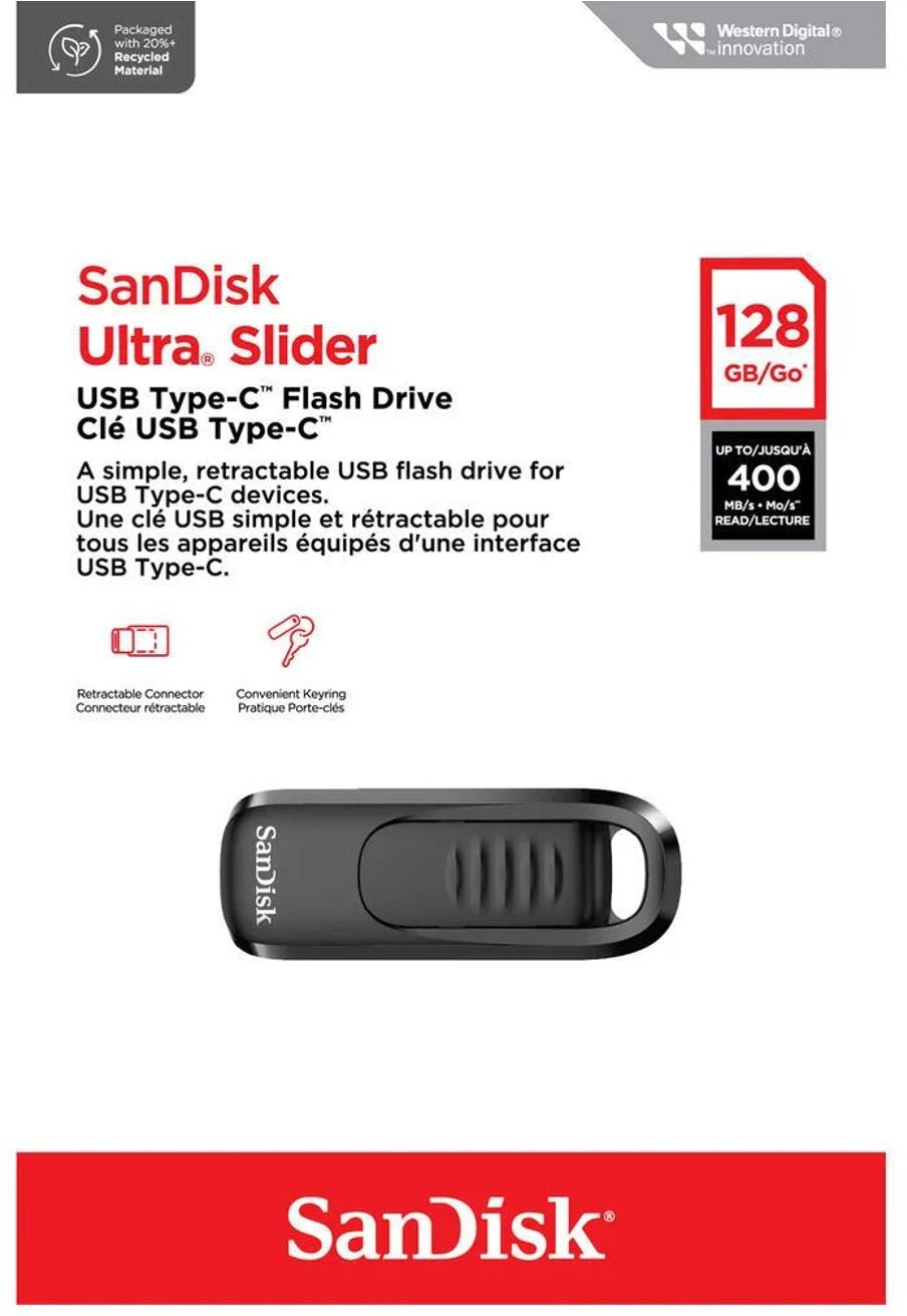 Externe USB-C Geheugen SanDisk Ultra Slider, 128Gb SDCZ480-128G-G46