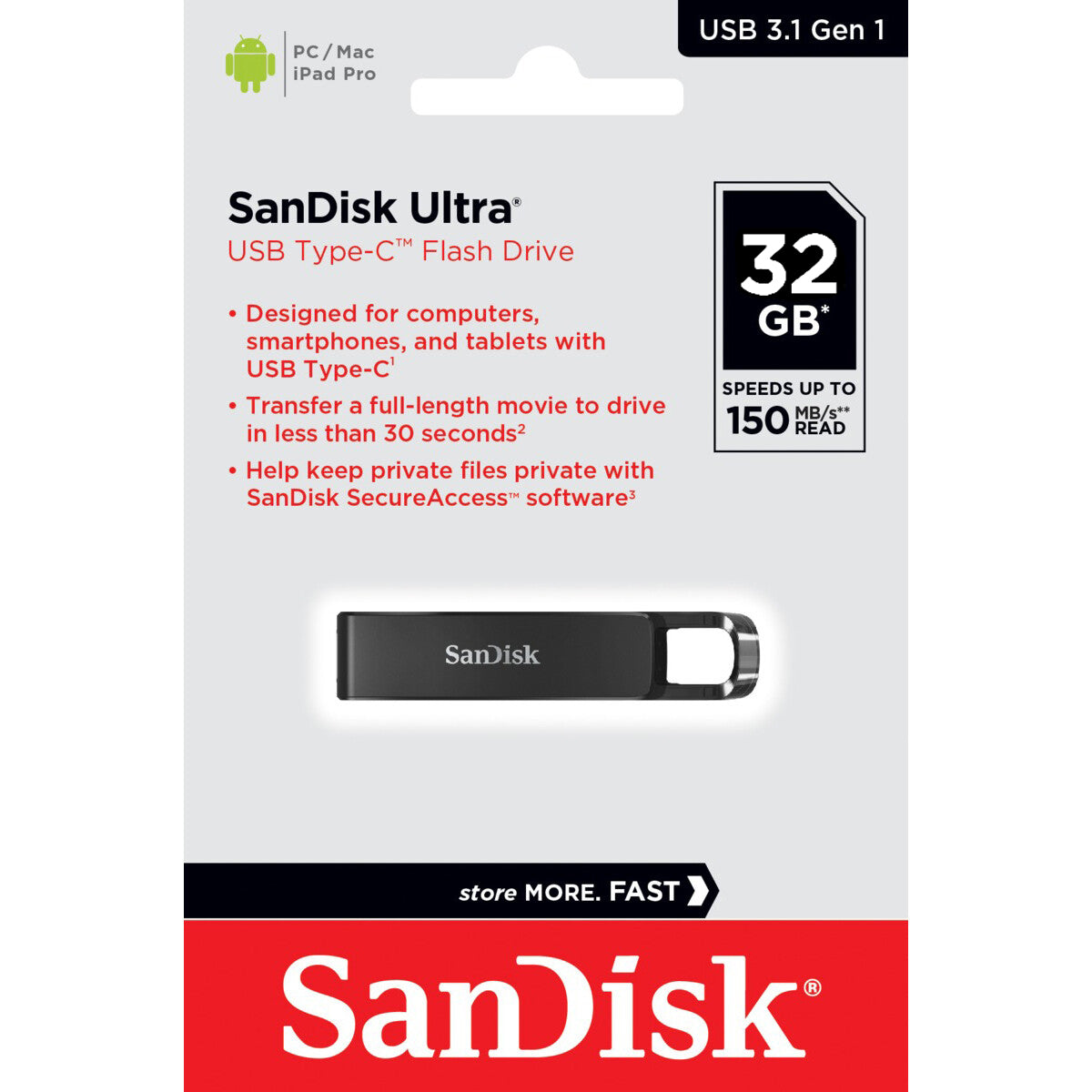 Mémoire Externe USB-C SanDisk Ultra, 32Gb SDCZ460-032G-G46