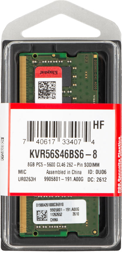 Mémoire RAM Kingston, DDR5 SODIMM, 8GB, 5600Mhz KVR56S46BS6-8