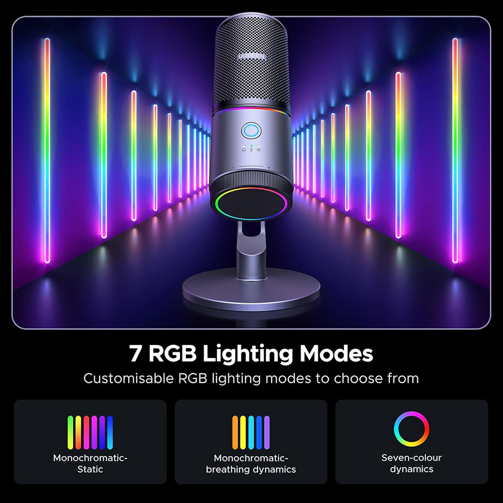 Microphone Cardioïde UGREEN CM769 (35629), RGB, USB-A, 2m, Noir