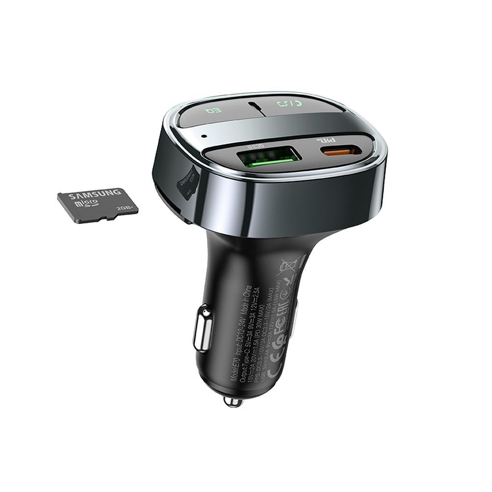 FM Bluetooth Modulator HOCO E70, 1 x USB-A - 1 x USB-C - microSD