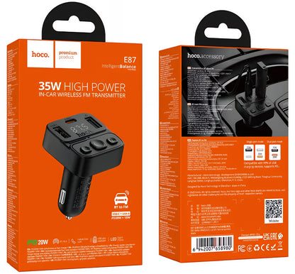 FM Bluetooth Modulator HOCO E87, 2 x USB-A - 1 x USB-C