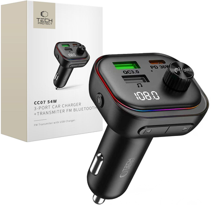 FM Bluetooth-modulator Tech-Protect CC07, 2 x USB-A - 1 x USB-C