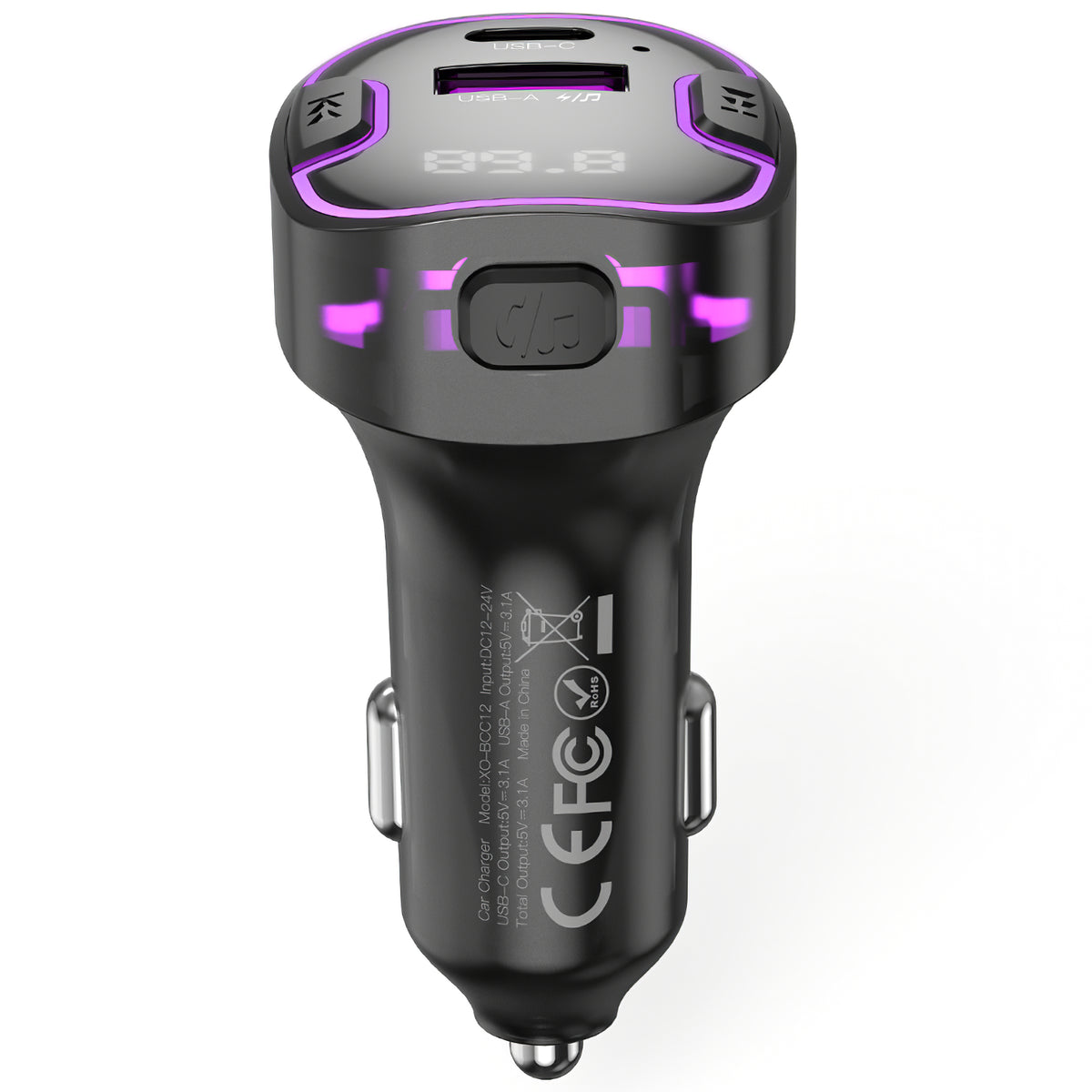 Bluetooth FM-modulator XO Design BCC12, 1 x USB-A - 1 x USB-C 