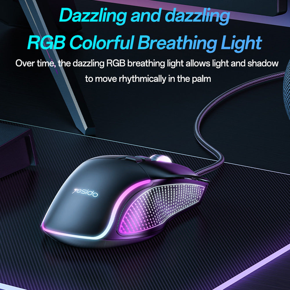 Gaming Muis Bedraad USB Yesido KB20, RGB, 1000DPI - 7200DPI, Zwart