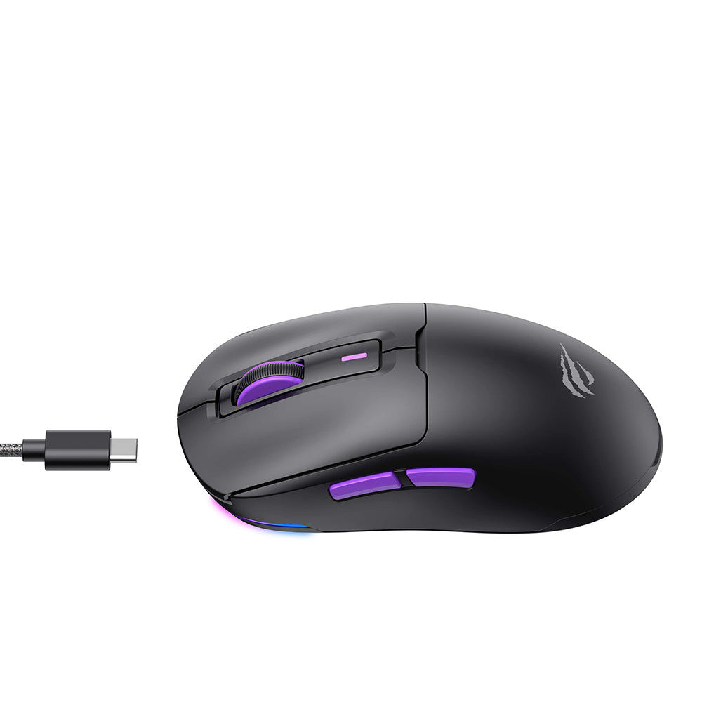 Draadloze Gaming Muis HAVIT MS969WB, RGB, 1000DPI - 16000DPI, BT / Wi-Fi / Bedraad, Zwart