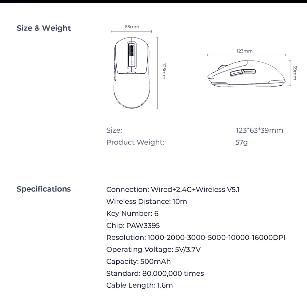 Draadloze Gaming Muis HAVIT MS969WB, RGB, 1000DPI - 16000DPI, Zwart