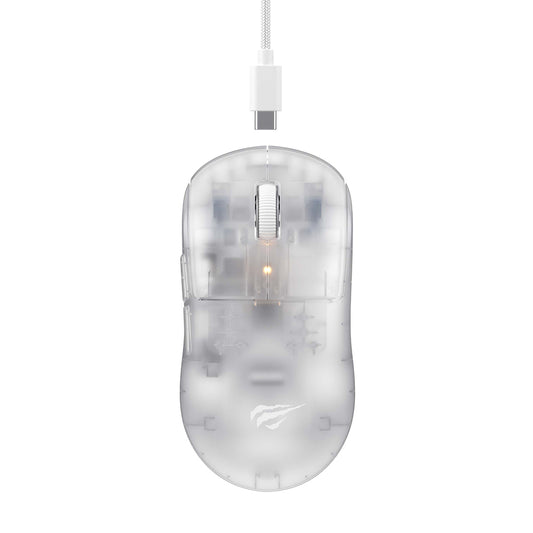 Gaming-Maus Wireless HAVIT MS970WB Pro, 800DPI - 12000DPI, BT / Wi-Fi / Kabelgebunden, Transparent Weiß