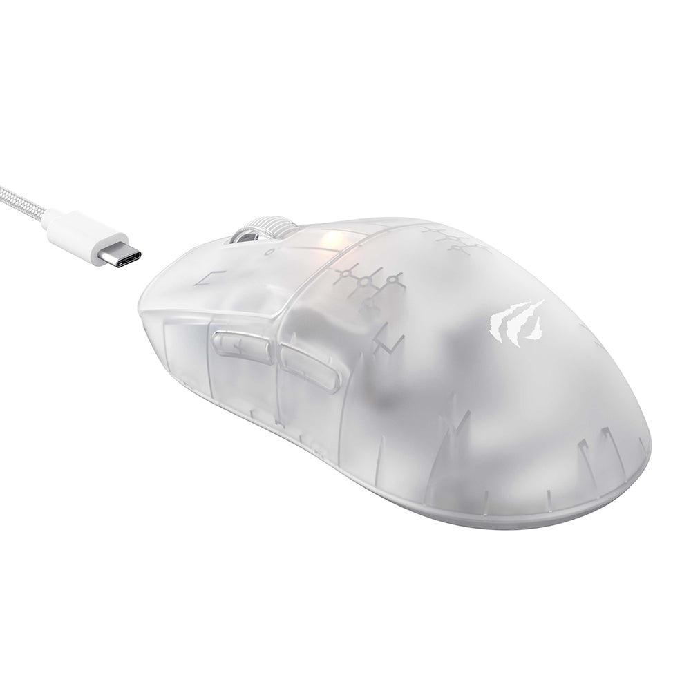 Draadloze Gaming Muis HAVIT MS970WB Pro, 800DPI - 12000DPI, BT / Wi-Fi / Bedraad, Transparant Wit
