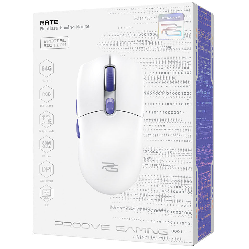 Souris Gaming Sans Fil Proove Rate Édition Spéciale, 800DPI - 12000DPI, Blanc CMRTWRS03002