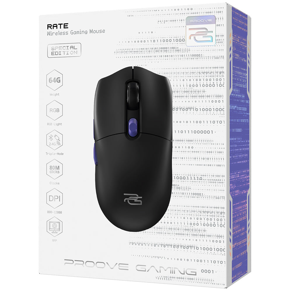 Proove Rate Special Edition Draadloze Gaming Muis, 800DPI - 12000DPI, Zwart CMRTWRS03001