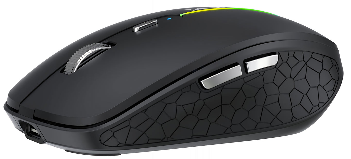 Draadloze Gaming Muis WZK WMGK-1132, 1600DPI, RGB, BT / Wi-Fi, Zwart