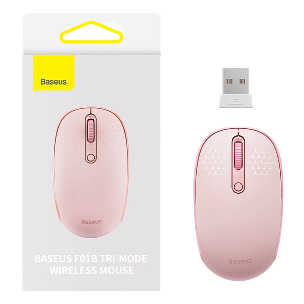 Baseus F01B Tri-Mode draadloze muis, 1600DPI, BT / Wi-Fi, Roze B01055503413-00