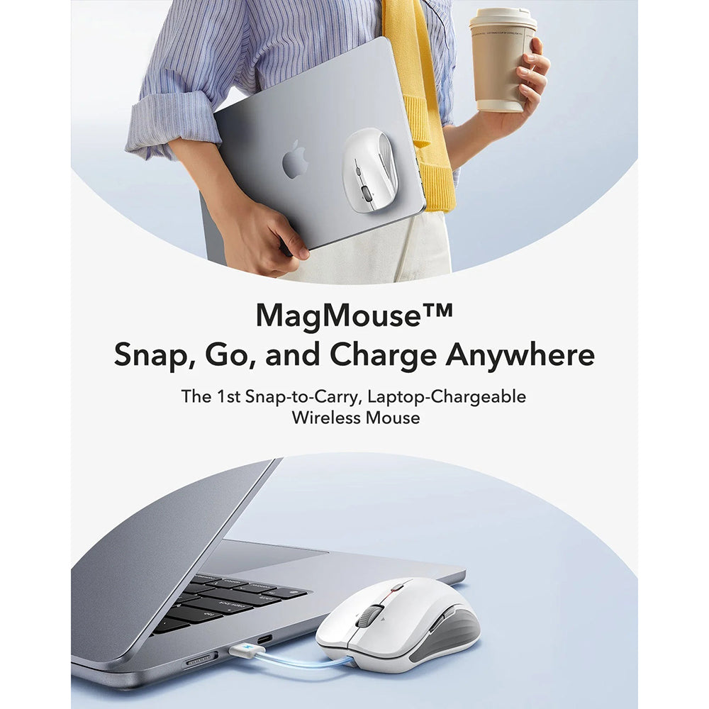 ESR MagMouse Wireless Mouse, 800DPI - 4800DPI, BT / Wi-Fi, White