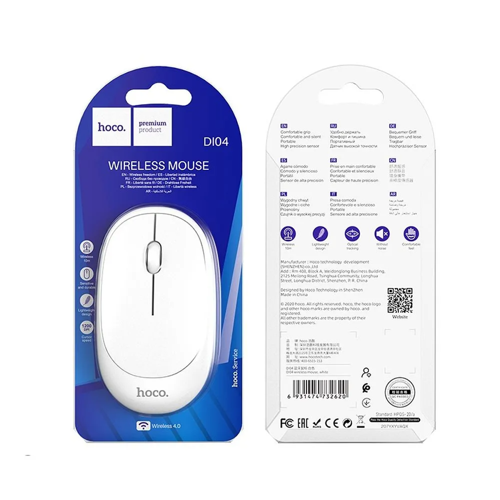 Draadloze Muis HOCO DI04, 1200DPI, BT / Wi-Fi, Wit