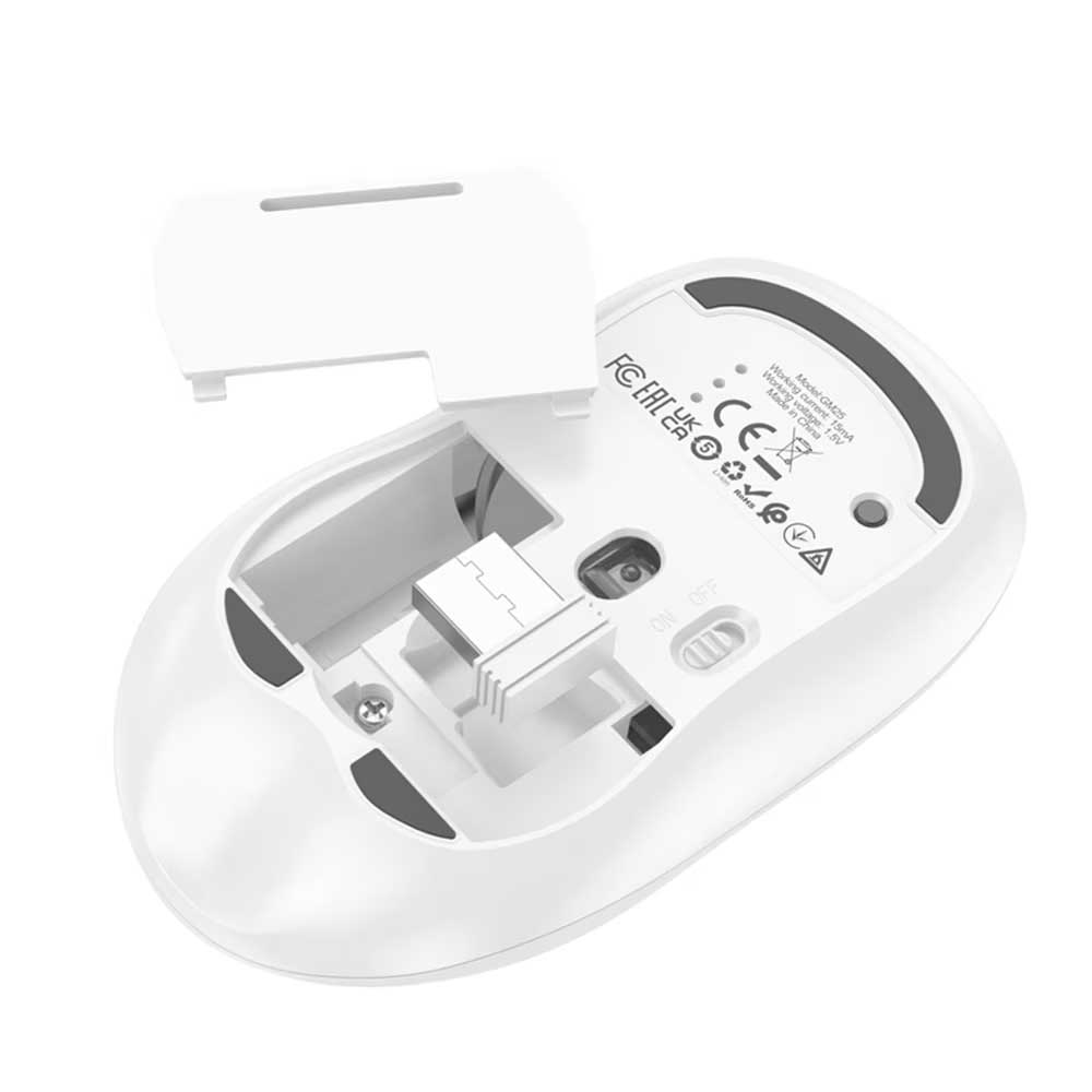Draadloze Muis HOCO GM25, 1600DPI, BT / Wi-Fi, Wit
