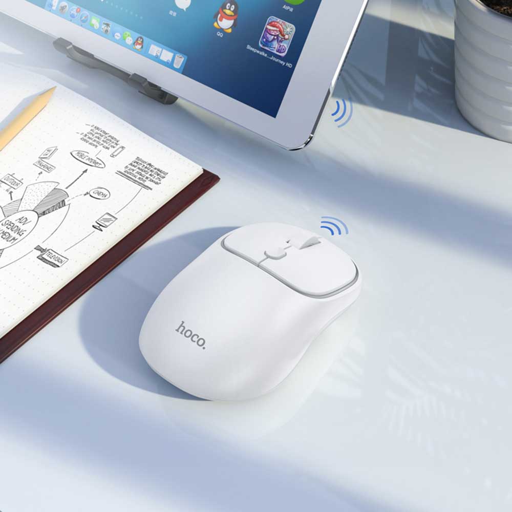 Draadloze Muis HOCO GM25, 1600DPI, BT / Wi-Fi, Wit