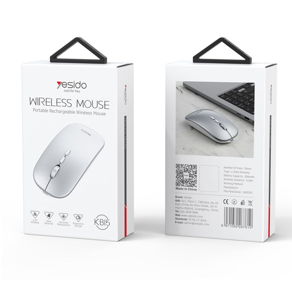 Wireless Mouse Yesido KB15, 800DPI - 1600DPI, Silver
