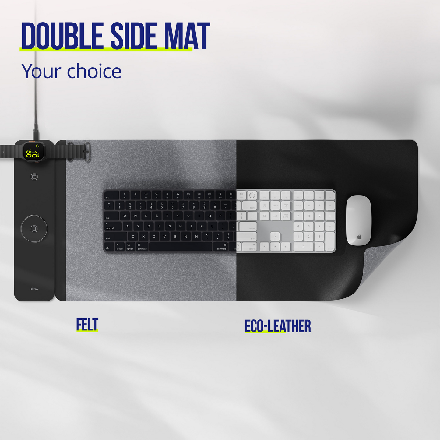 MousePad Allity. ALP-100 4in1 met Draadloos Opladen voor Telefoon / Horloge / Oordopjes, Zwart