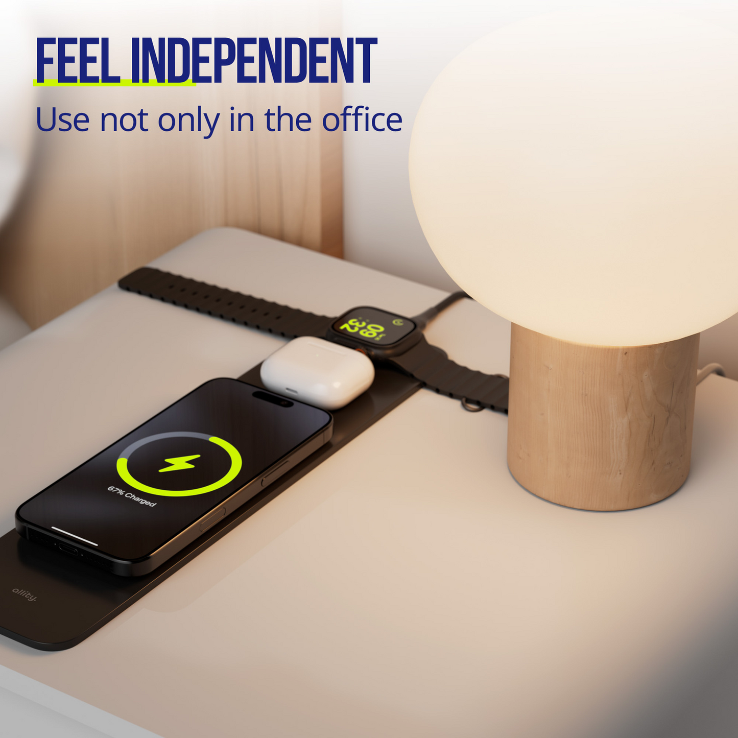 MousePad Allity. ALP-100 4in1 met Draadloos Opladen voor Telefoon / Horloge / Oordopjes, Zwart