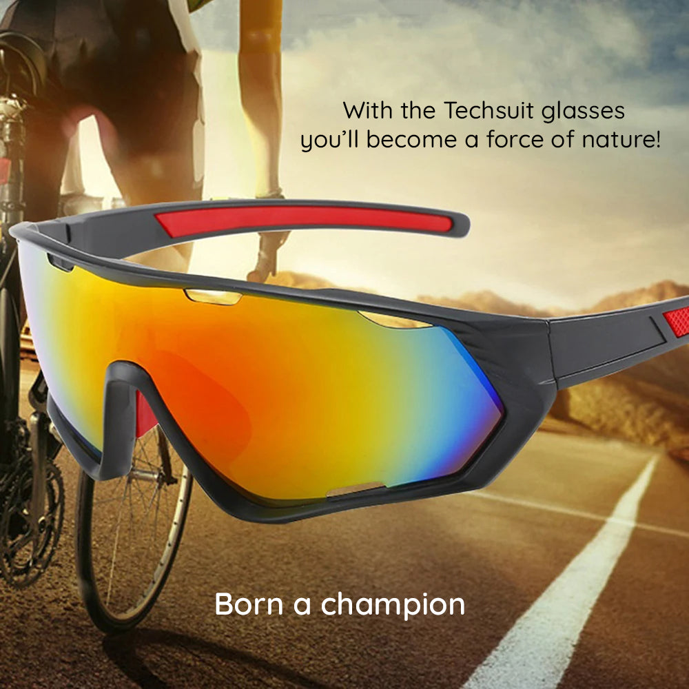 Lunettes de Cyclisme Unisexes Techsuit 9330, Noires Rouges Oranges