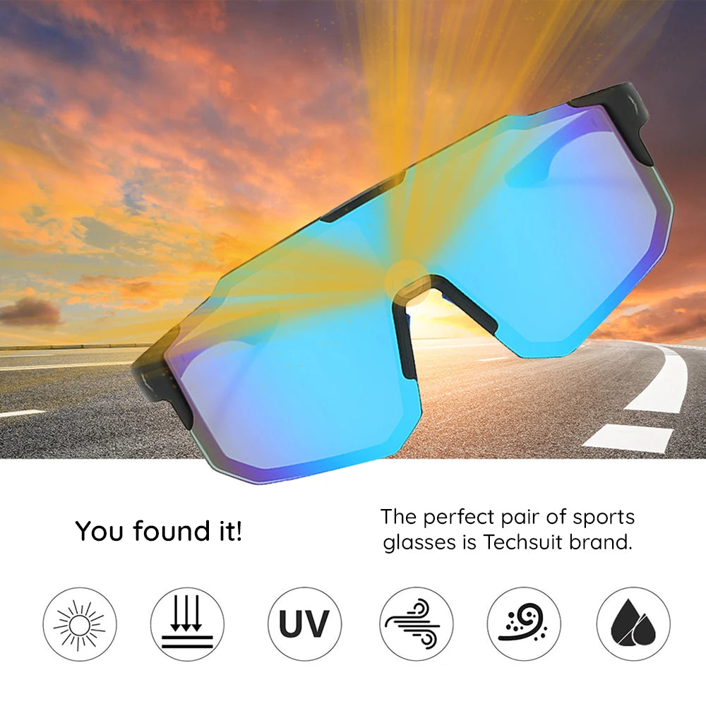 Unisex Techsuit 9337 Cycling Glasses, UV Protection, Black Silver