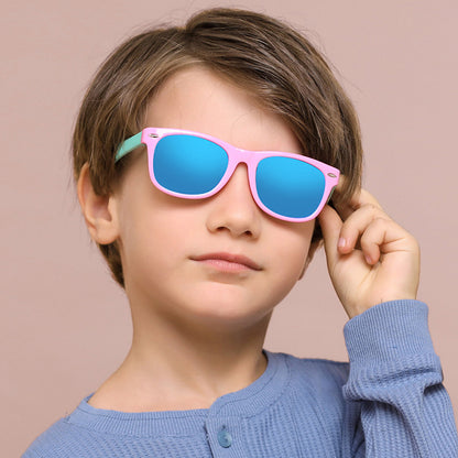 Techsuit D802 Kinder-Sonnenbrille, polarisiert, UV-Schutz, Marineblau Gelb