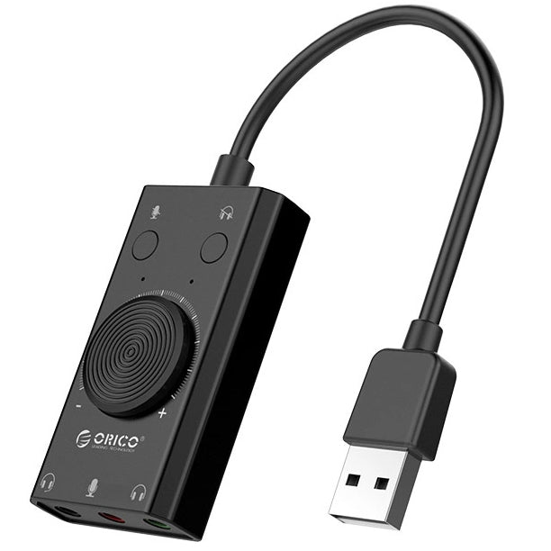 Carte son USB Orico SC2, 3 x Jack 3,5 mm, Noire