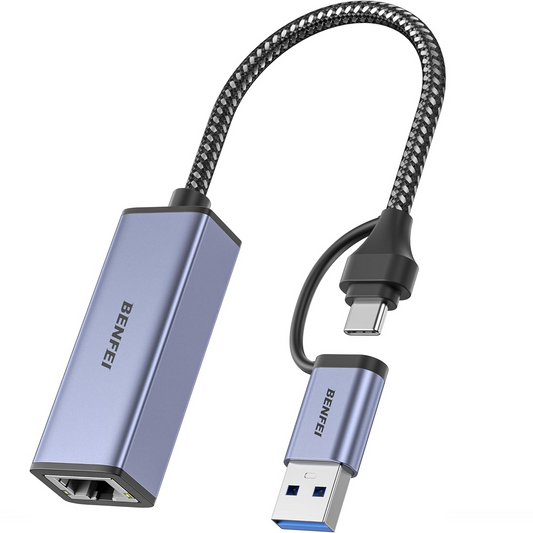 Benfei Netzwerkkarte, RJ45, USB-C / USB, Grau