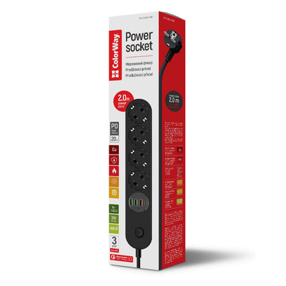 Rallonge ColorWay, 4 x Schuko, Noir