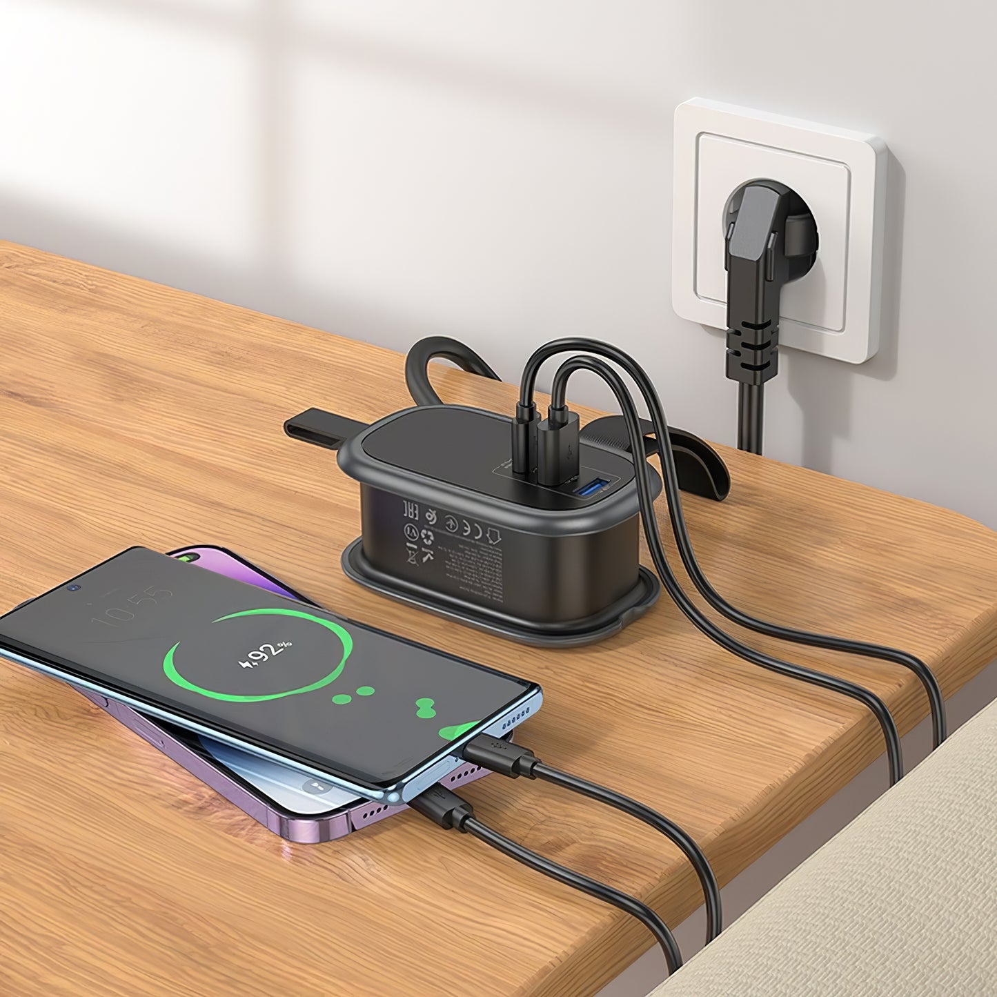 Chargeur réseau HOCO NS6, 2 x USB-A - 1 x USB-C - 1 x Schuko, Noir