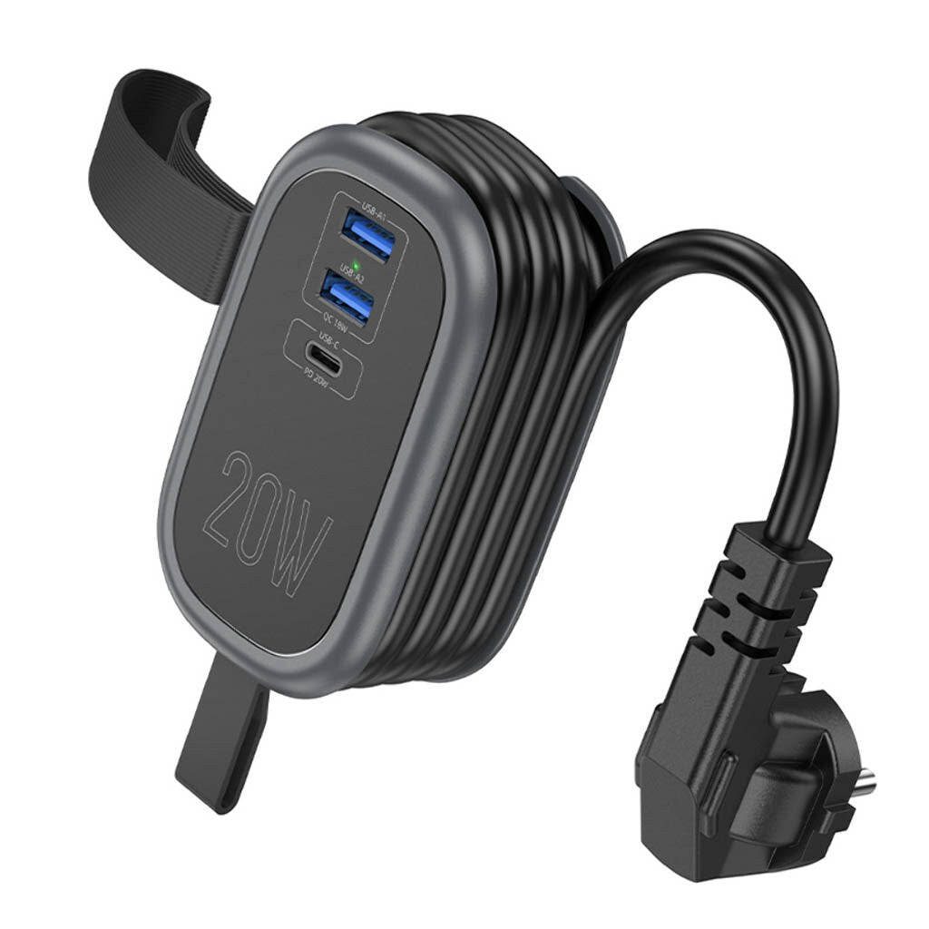 Chargeur réseau HOCO NS7, 2 x USB-A - 1 x USB-C - 1 x Schuko, Noir 