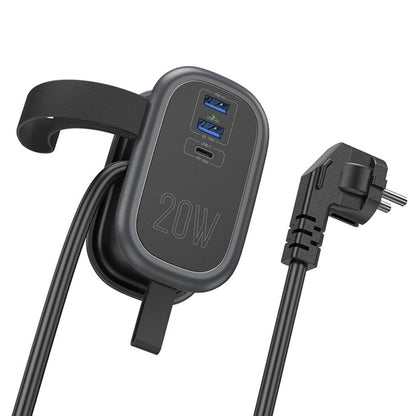 Chargeur réseau HOCO NS7, 2 x USB-A - 1 x USB-C - 1 x Schuko, Noir 