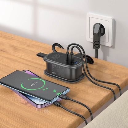 Chargeur réseau HOCO NS7, 2 x USB-A - 1 x USB-C - 1 x Schuko, Noir 