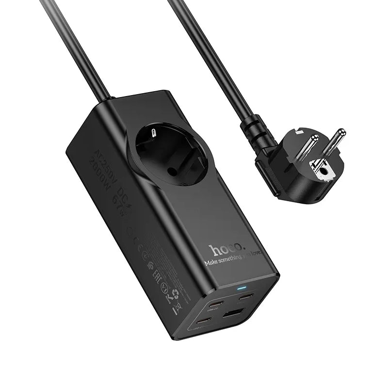 Verlengsnoer HOCO NS9, 1 x Schuko, Zwart