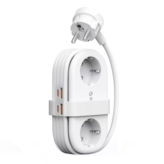 Orico-verlengsnoer AP3, 2 x Schuko - 2 x USB-A - 2 x USB-C, Wit