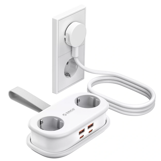 Orico-verlengsnoer AP3, 2 x Schuko - 2 x USB-A - 2 x USB-C, Wit