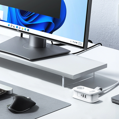 Orico APP Verlängerungskabel, 1 x Schuko - 1 x Steckdose - 2 x USB-A - 1 x USB-C, Weiß Grau