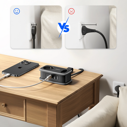 Orico APP Extension Cord, 2 x Schuko - 2 x USB-A - 1 x USB-C, Black Gray