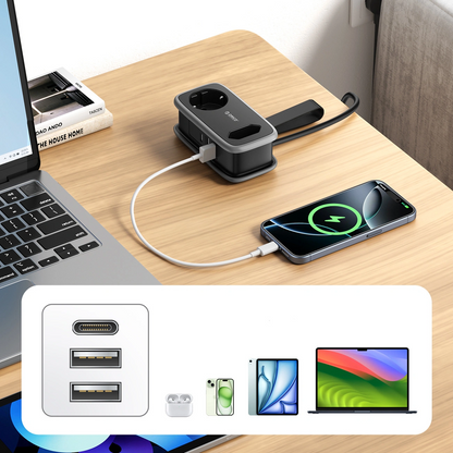 Orico APP Extension Cord, 2 x Schuko - 2 x USB-A - 1 x USB-C, Black Gray