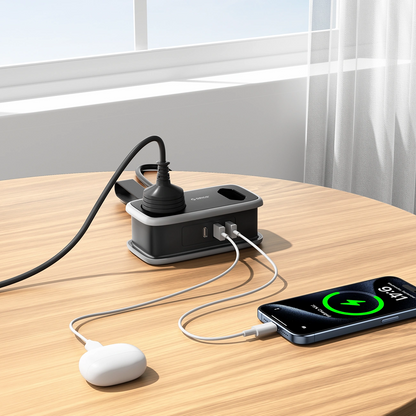 Orico APP Extension Cord, 2 x Schuko - 2 x USB-A - 1 x USB-C, Black Gray
