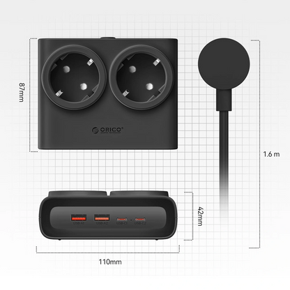 Multiprise Orico PDC25, 2 x Schuko - 2 x USB-A - 2 x USB-C, Noir