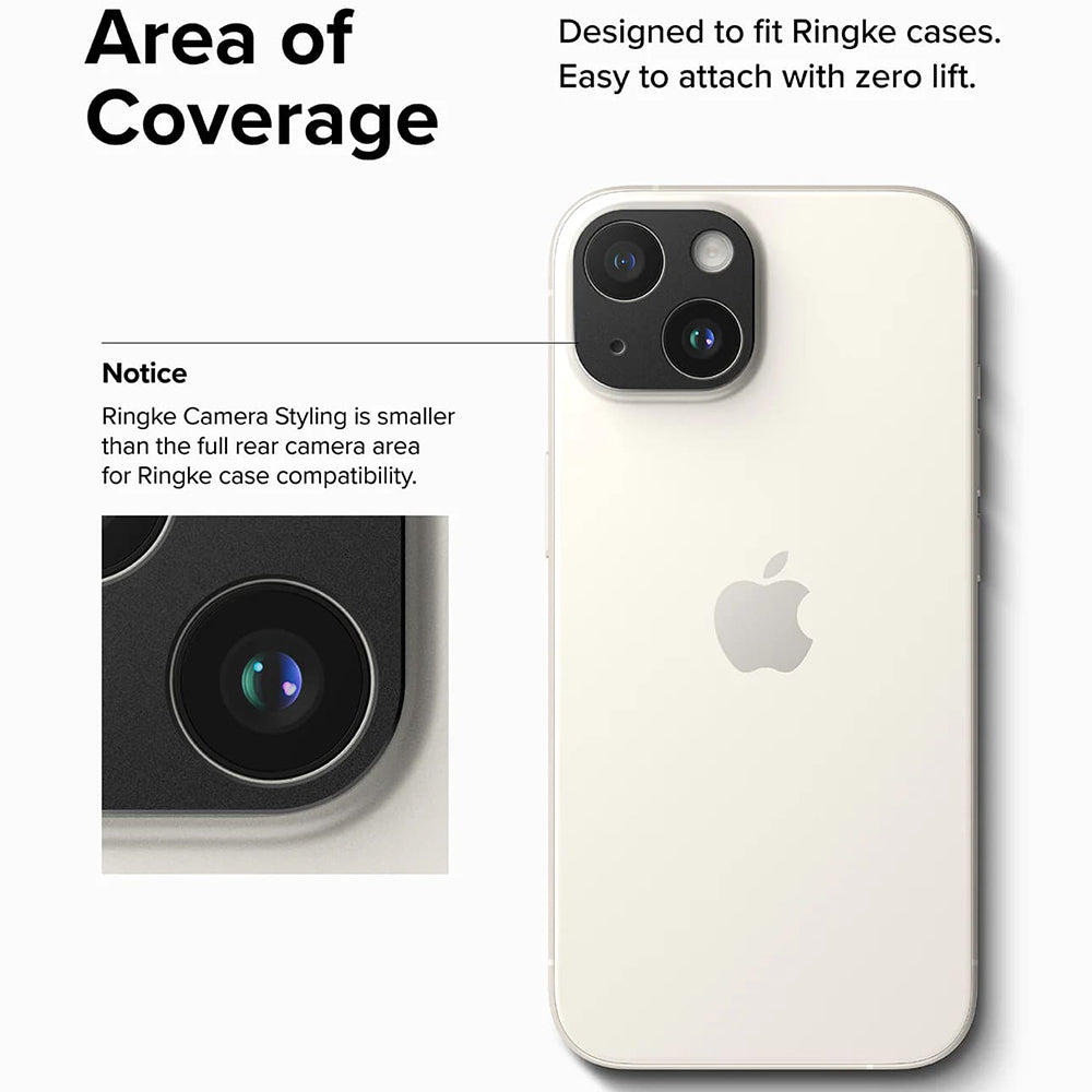 Ringke Styling Rear Camera Protection Frame for Apple iPhone 15 Plus / 15, Aluminum, Black