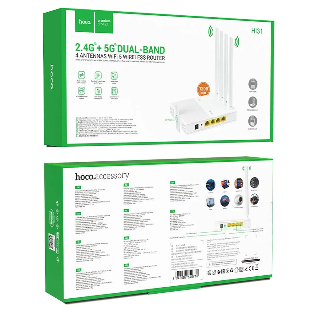 Draadloze Router HOCO HI31, Dual Band, Wi-Fi 5, Wit